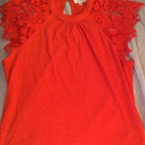 Elegant Lace Sleeve Orange Top